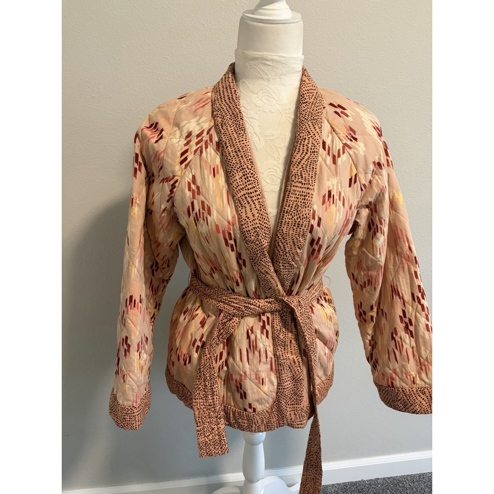 Knox Rose Peach Quilted Belted Jacket~ M~Southwestern Aztec Print Cotton Blend - Picture 3 of 14